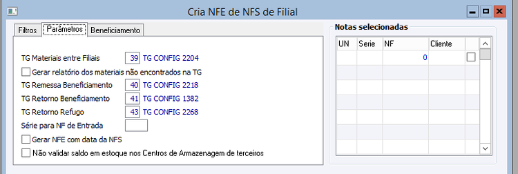 Criar NFE de NFS de Filial 9