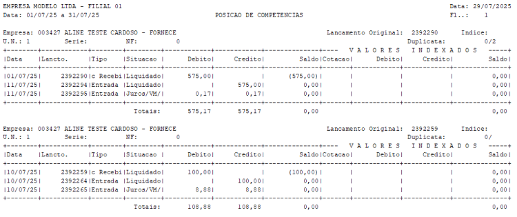 Demonstrativo de liq. p/Competência