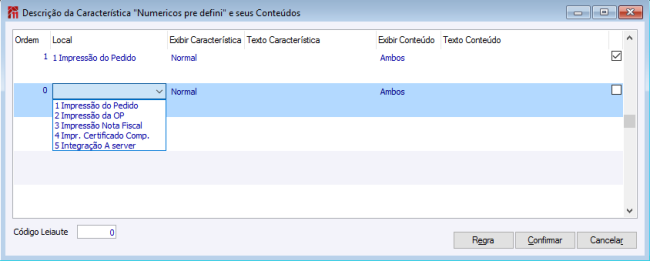 Descrição das características e seus Conteúdos