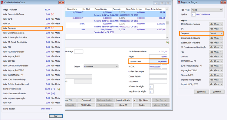 Exemplo de despesa item