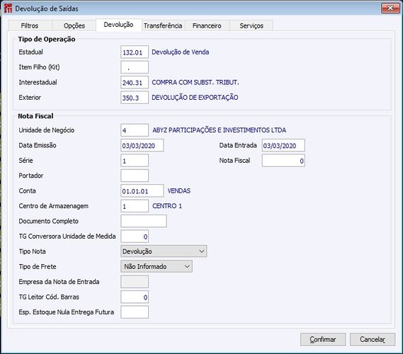 Devolução de Saídas