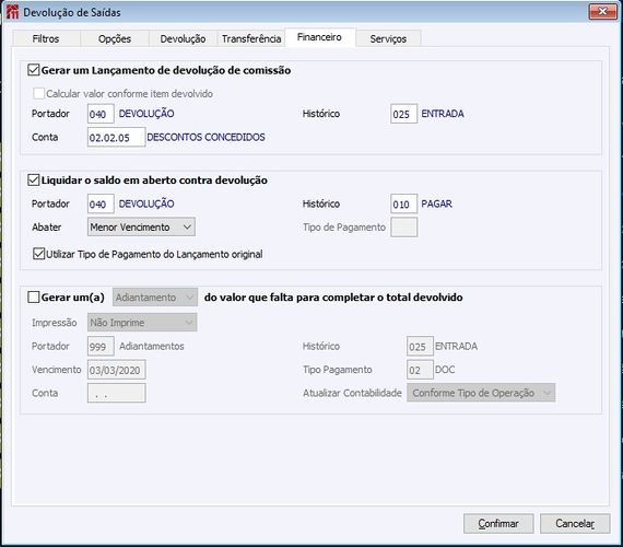 Devolução de Saídas