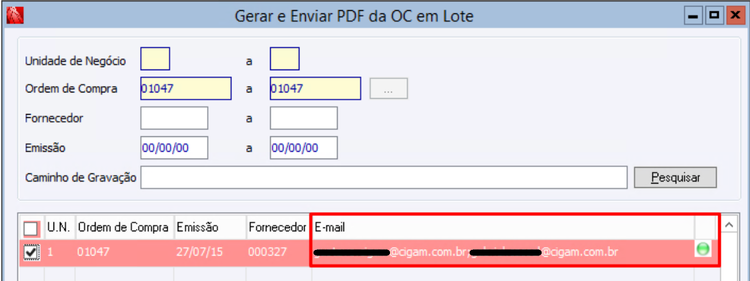 Gerar e Enviar PDF da Ordem de Compra