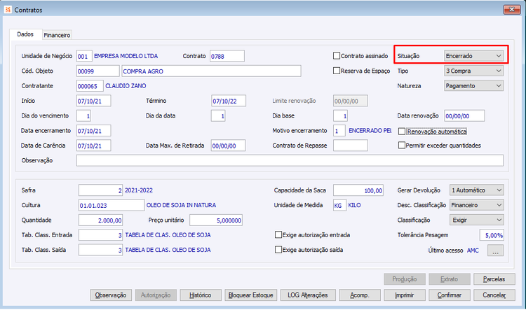 Baixa de Contratos por Cargas com Painel de Adiantamentos