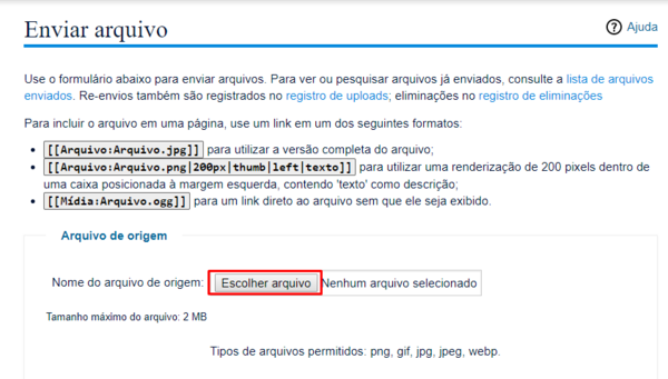 selecione o arquivo desejado para carregar na wiki