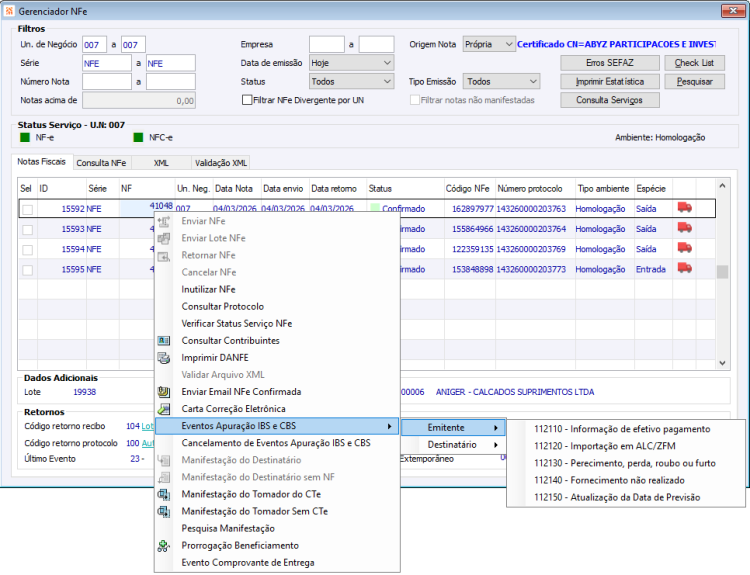 Eventos Apuração IBS e CBS 1