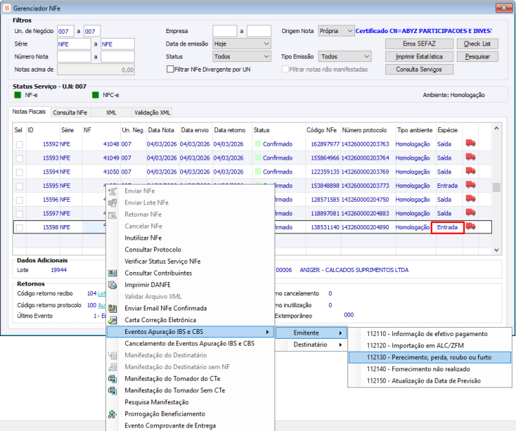 Eventos Apuração IBS e CBS 16