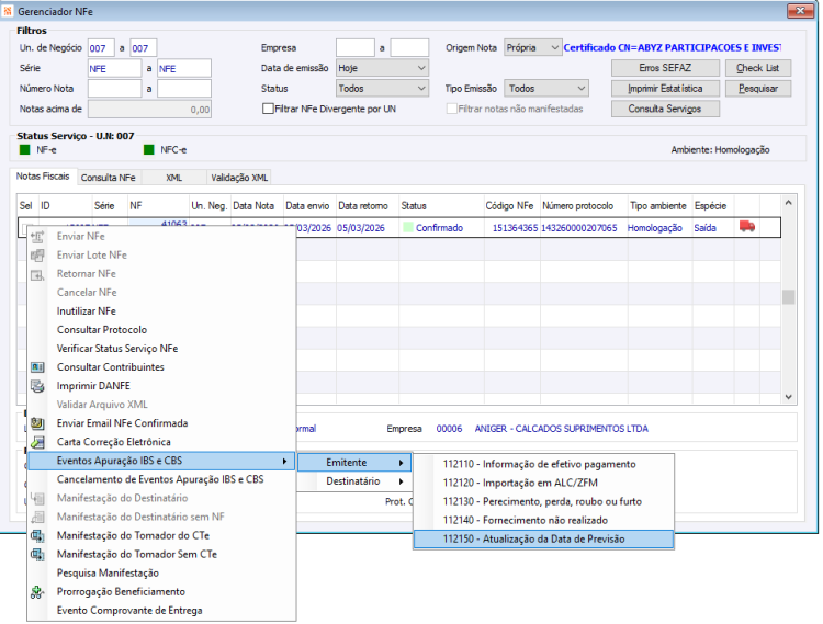 Eventos Apuração IBS e CBS 26