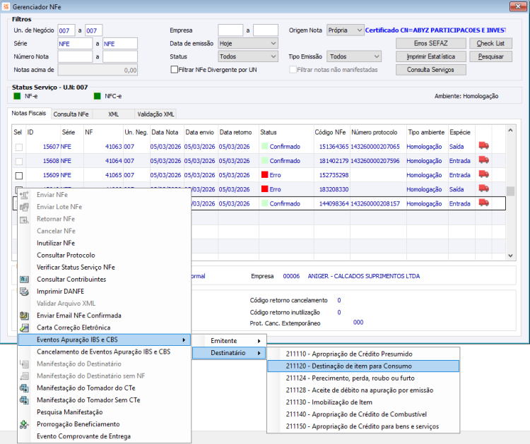Eventos Apuração IBS e CBS 33