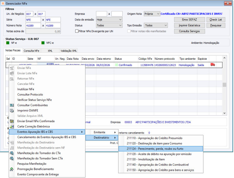 Eventos Apuração IBS e CBS 44
