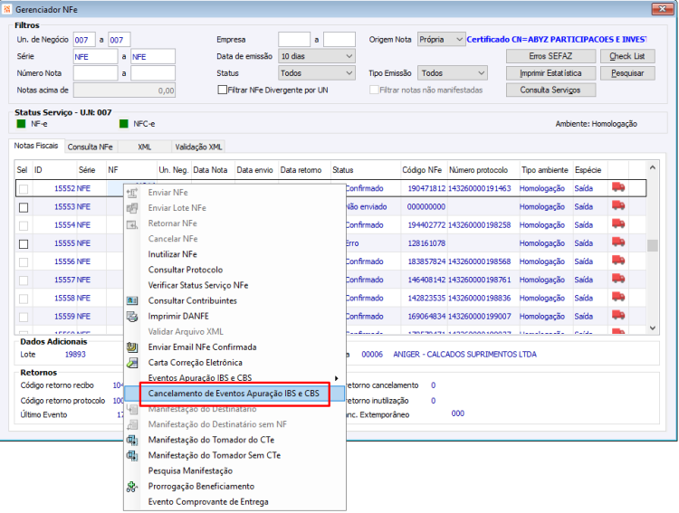 Eventos Apuração IBS e CBS 61