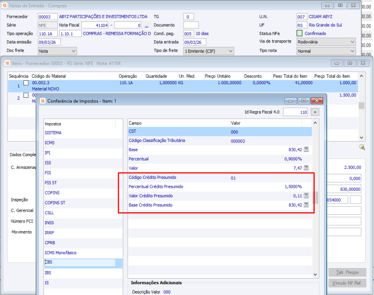 Eventos Apuração IBS e CBS 65