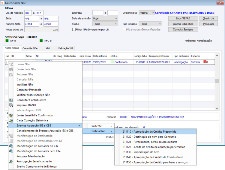 Eventos Apuração IBS e CBS 66