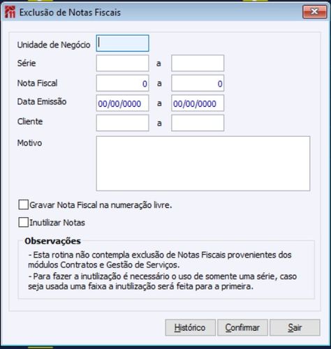 Exclusão de Notas Fiscais