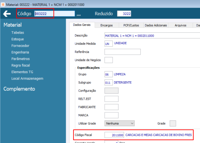 Exemplo Material 003222