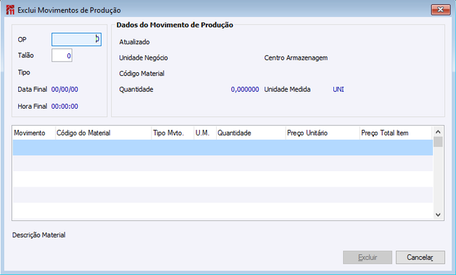 Exclui Movimentos de Produção
