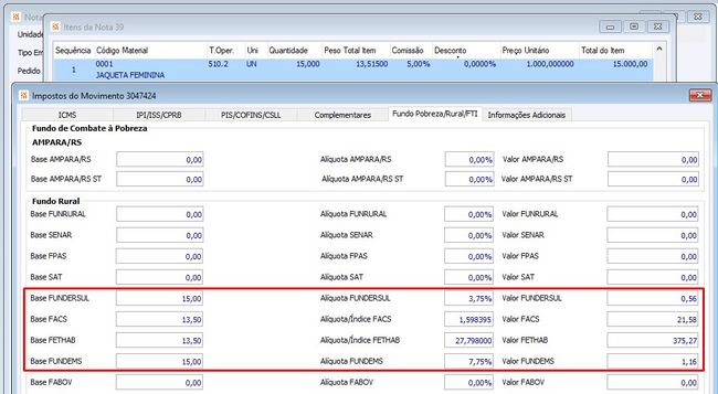 IMPOSTOS FPAS, SAT, FUNDERSUL, FACS, FETHAB, FUNDEMS, FABOV, FAMAD e FESA