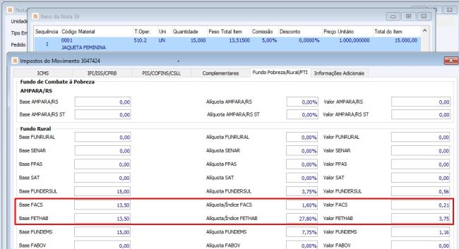 IMPOSTOS FPAS, SAT, FUNDERSUL, FACS, FETHAB, FUNDEMS, FABOV, FAMAD e FESA