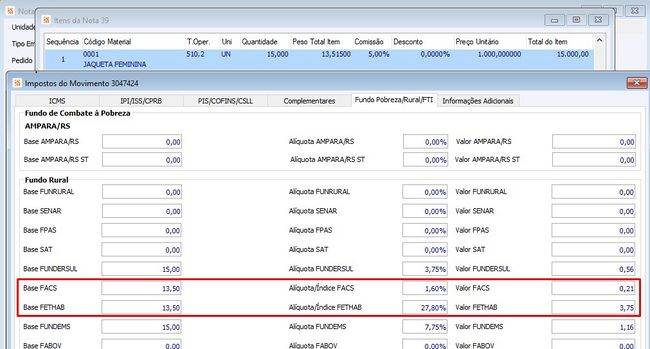 IMPOSTOS FPAS, SAT, FUNDERSUL, FACS, FETHAB, FUNDEMS, FABOV, FAMAD e FESA