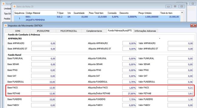 IMPOSTOS FPAS, SAT, FUNDERSUL, FACS, FETHAB, FUNDEMS, FABOV, FAMAD e FESA