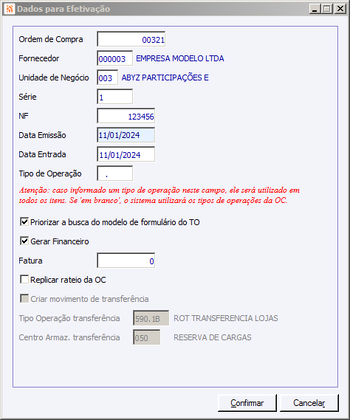 Nota Fiscal Entrada - efetiva OC