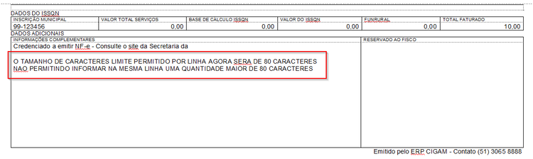 Observação Nota Fiscal