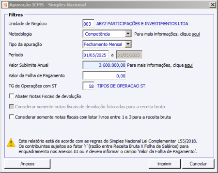 Apuração ICMS - Simples Nacional