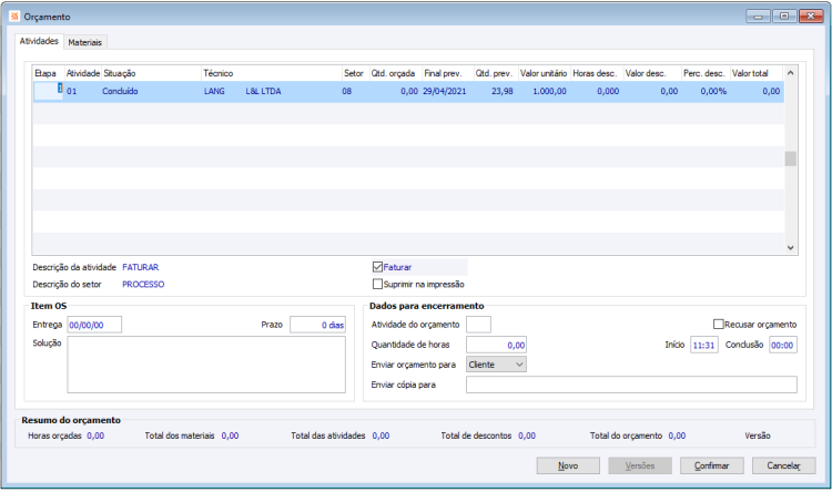 Orçamento Guia - Atividades