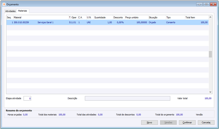Orçamento Guia - Materiais