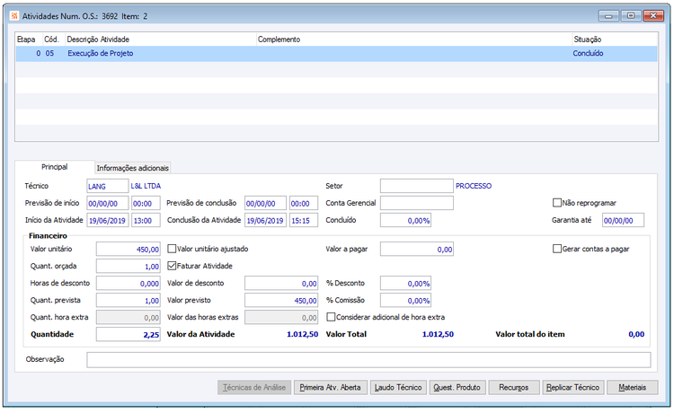 Atividade da Ordem de serviço