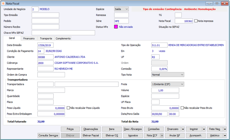 Nota Fiscal de Materiais