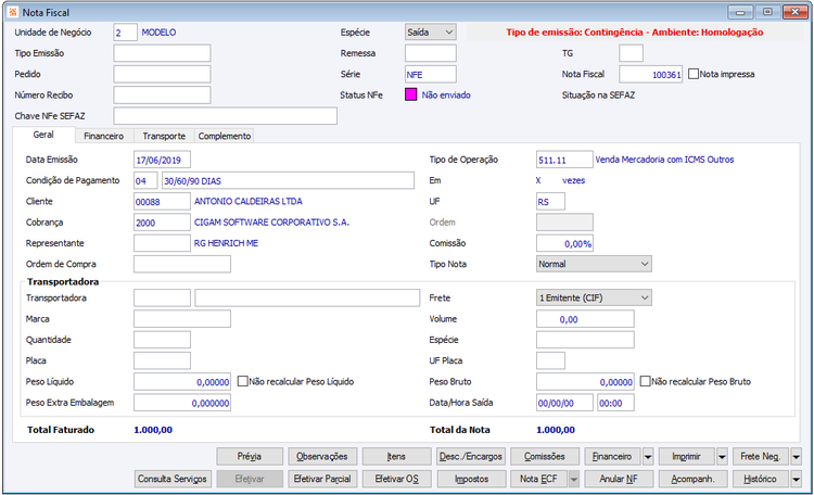Nota Fiscal de Serviços