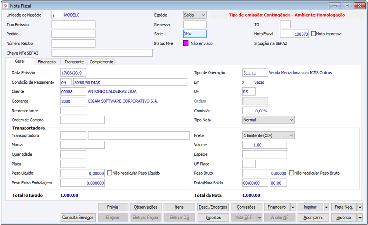 Nota Fiscal de Serviços