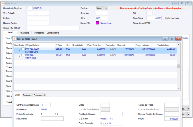 Nota Fiscal Materiais e Serviços Unificados