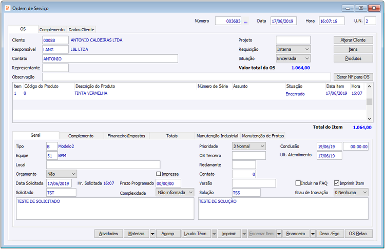 Ordem de Serviço encerrada