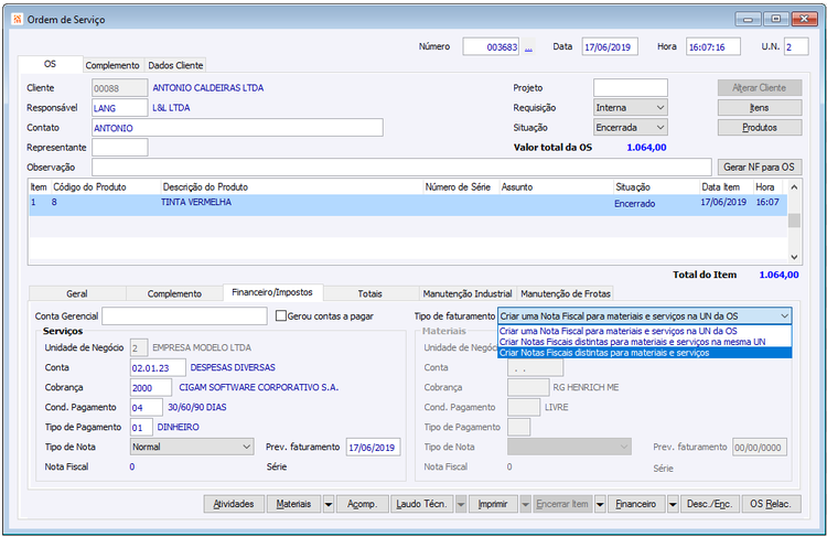 Ordem de Serviço - Tipo Faturamento