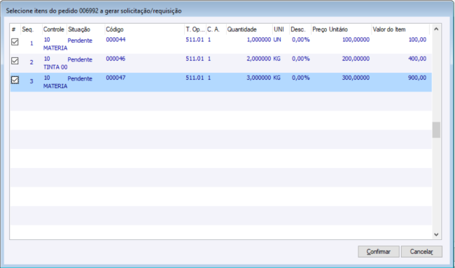 Pedido Botão Gerar Solicitação