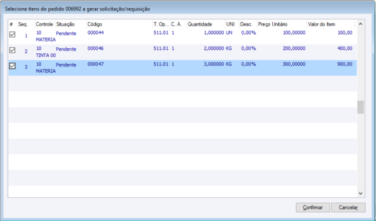 Pedido Botão Gerar Solicitação