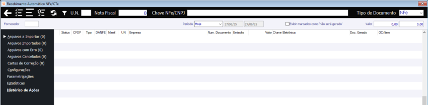 Gerenciador XML CTe - Exibir Filtros NFe