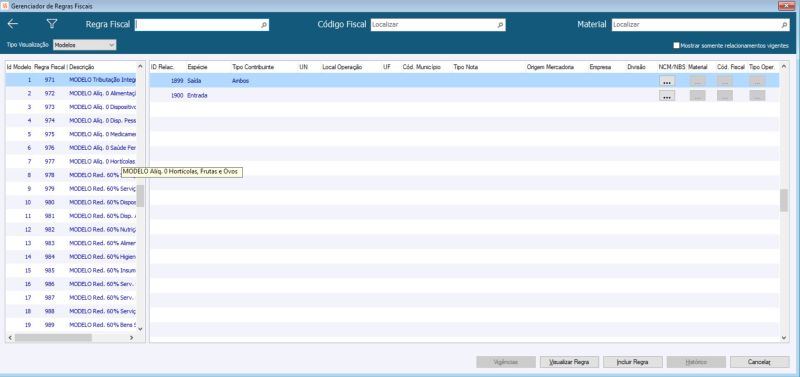 Gerenciador de Regras Fiscais Modelo