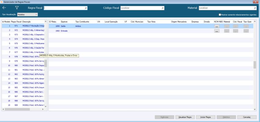 Gerenciador de Regras Fiscais Modelo