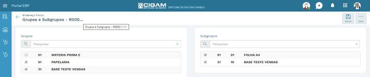 Grupo/Subgrupo Cadastro Endereço Físico ME