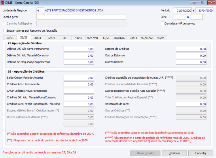 DIME - Santa Catarina (SC)