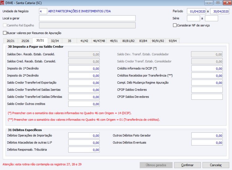 DIME - Santa Catarina (SC)