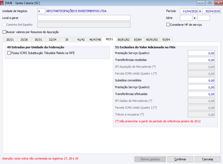 DIME -Santa Catarina (SC)