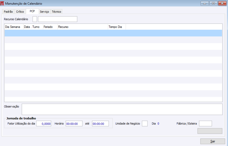 Manutenção de Calendário