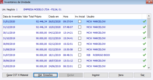 Inventário da Unidade