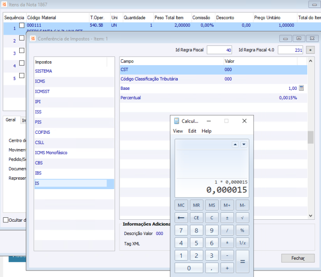 Identificar ausência dos impostos CBS IBS IS