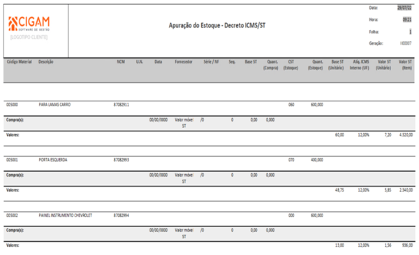 Apuração Impressão em RTF