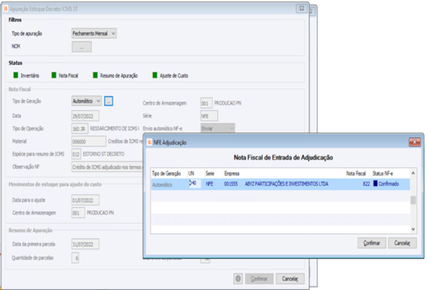 Nota de Entrada de Adjudicação
